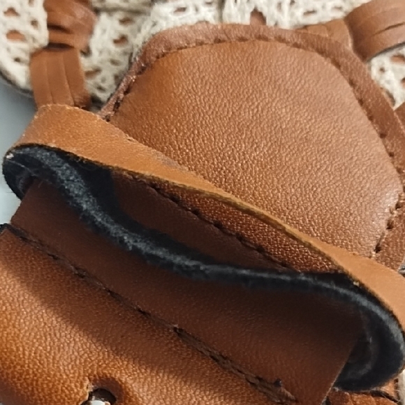 Elegant Woven Carmel Brown and Cream Crochet Woven Wide Belt - Picture 7 of 11